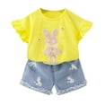 thumbnail image 2 of Little Girls Summer Outfits Toddler Easter Clothes Baby Outfit Cute Bunny Bow Applique Shirts Tops Denim Shorts Set Clothes, 2 of 8