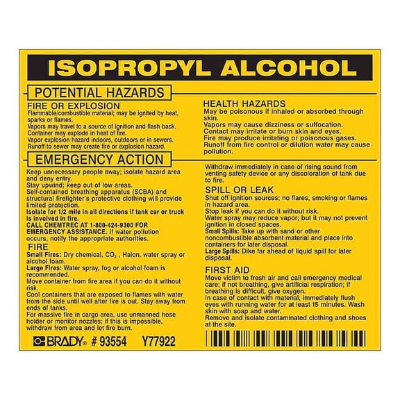 Brady Chemical Label, 3 3/4 in H, 4 1/2 in W, 93554,PK25 93554