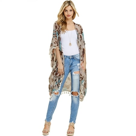 - Floral Tassel Kimono Cardigan