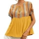 thumbnail image 1 of Camiseta con estilo para mujer, con estampado de retazos, escote de Color, Top de manga corta con cordón calado OAVQHLG3B Store lin121212, 1 of 5
