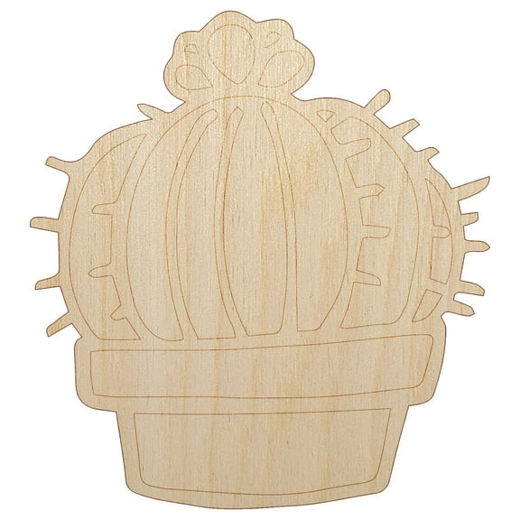 Hand Drawn Cactus With Flower Doodle Wood Shape Unfinished Piece Cutout Craft DIY Projects - 4.70 Inch Size - 1/8 Inch Thick
