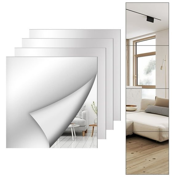 Mirror Wall Full Length,12X12 Inch Unbreakable Mirror Tiles for Bedroom Home Gym Door, Acrylic Squares Mirror Full Body Shatterproof Mirror Stickers for Walls, Mirror Sheets (4pcs)