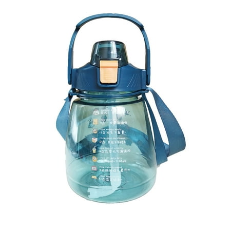 

1300ML Water Bottle with Strap Large Capacity Cute Water Bottles with Straw Strap PPortable Big Belly Bottle for School Outdoor Camping[Blue]