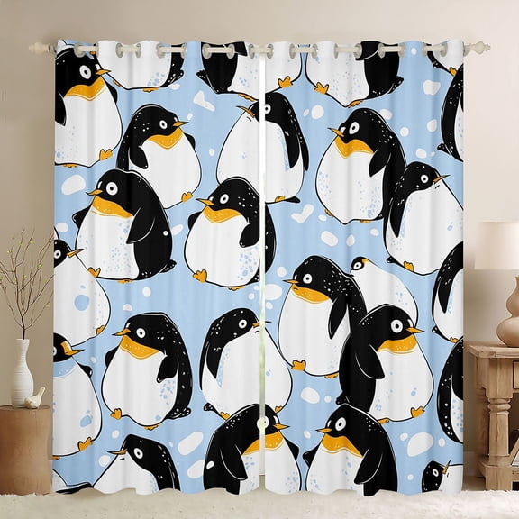 jejeloiu Cute Cartoon Penguin Black Out Curtains,Ntarctic Wild Animal Curtains Pack of 2 (42x63 Each),White Blue Black Bedroom Curtains For Girls Boys,Microfiber Bedroom Decor