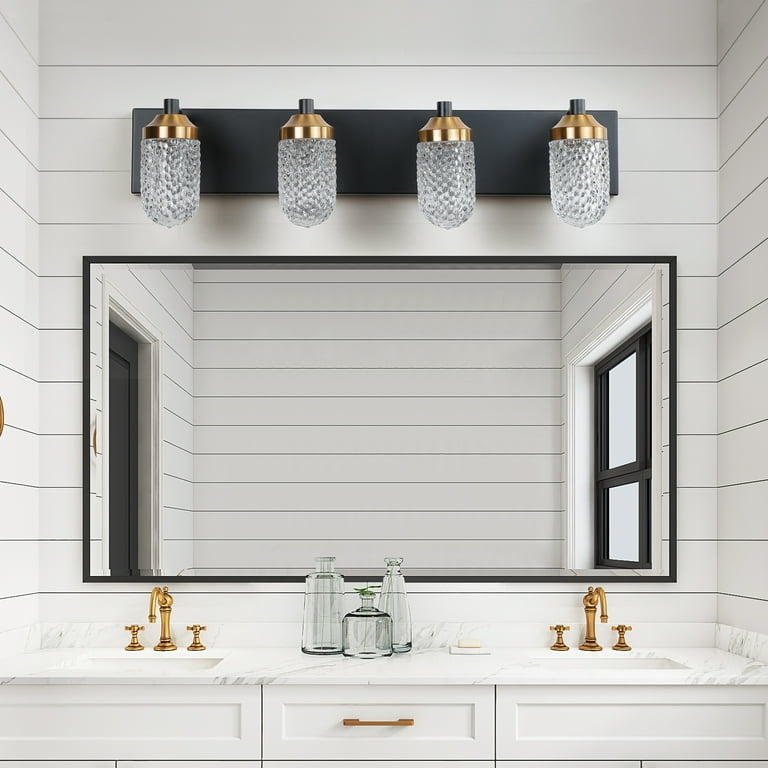 Modern 3-Light Linear Black Gold Bathroom Vanity Light Industrial