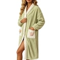 thumbnail image 6 of Fewfanhot Women’s Button‑Front Fleece Bath Robe, Mid‑Length Open Front House Robe with Decor Patch Pockets, Free Size Pajama Sleep Robe, 6 of 9