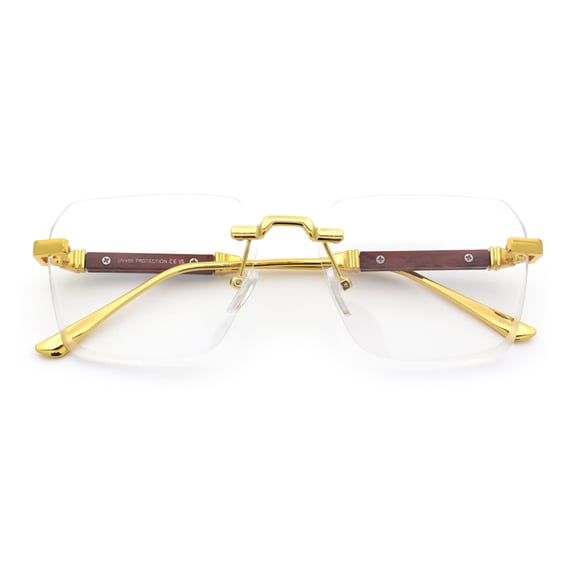 Retro Gangster Rapper Luxury Clear Lens Rimless Rectangle Fashion Eyeglasses Gold Brown