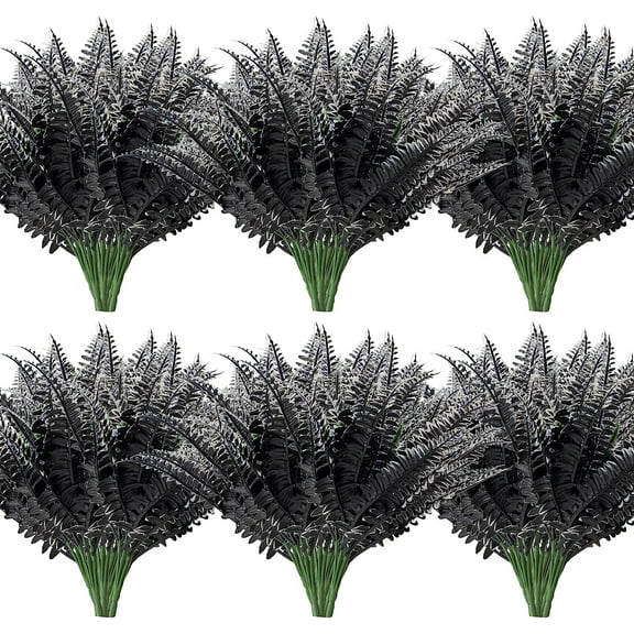 Artificial Boston Ferns Plant Greenery Faux Fake Shrubs Bushes for Outdoor UV Resistant Plastic Plants for Porch Wall Garden Indoor Outsides Festival Décor(Black White, 8Pcs)