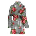 thumbnail image 2 of Red Roses Houndstooth Pattern Women Bathrobe One Size Univeral Fits, Flower Floral Fashion Lightweight Plush Fleece Long Robe For Women, 2 of 3