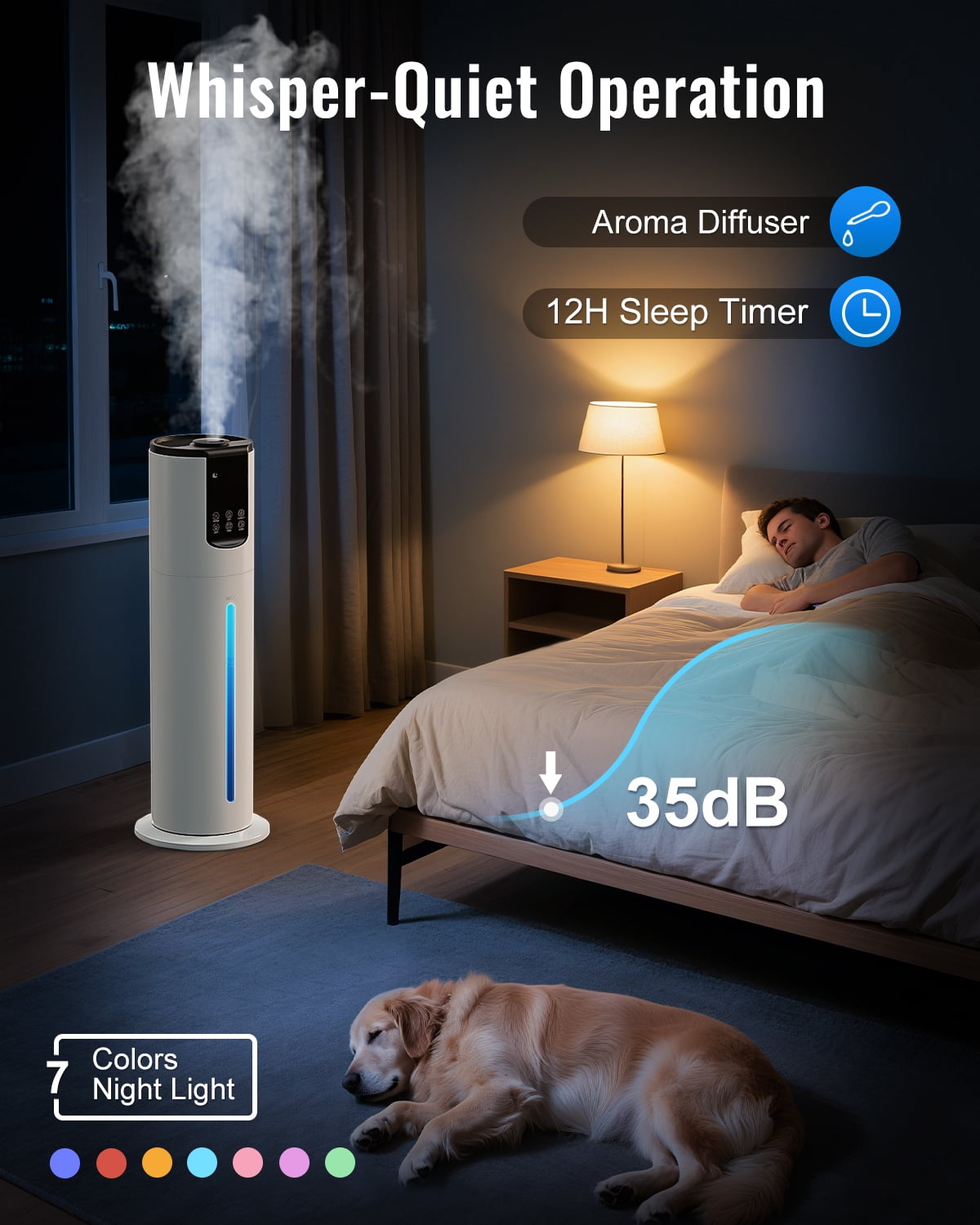 LACIDOLL Humidifiers for Large Room, 2.1Gal 8L Top Fill Humidifier with Essential Oils Tray, Easy to Clean Humidifier with Fully Washable Parts