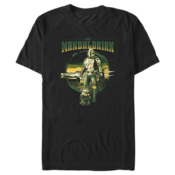 Men's Star Wars: The Mandalorian Green Retro Poster Graphic Tee Black Large