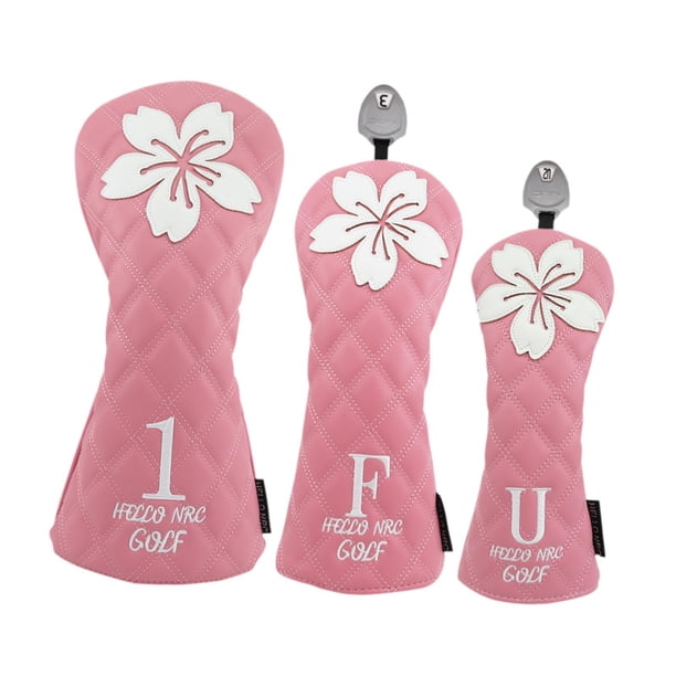 3 fundas para cabezas de golf, fundas de madera para palos de golf, suministros de entrenamiento de golf, antigolpes. Rosa