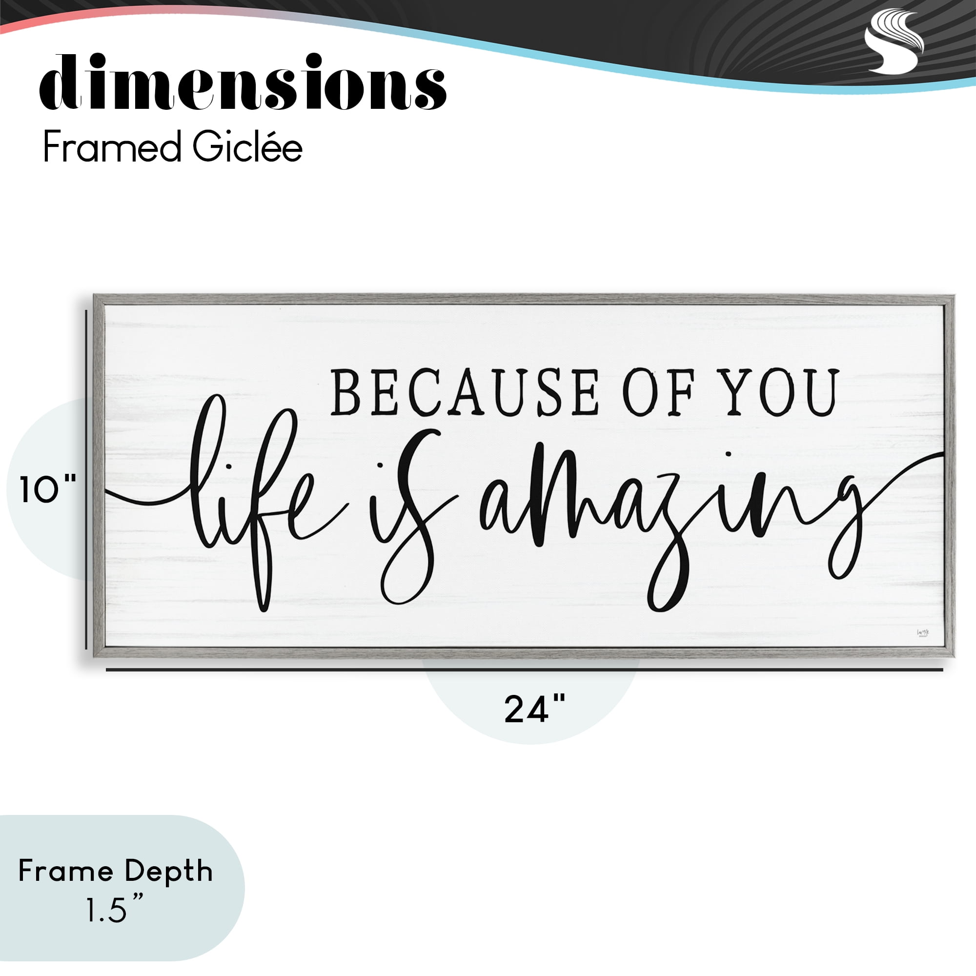 Stupell Industries Because Of You Life Is Amazing Gray Framed Giclee Art, design by Lux + Me Designs