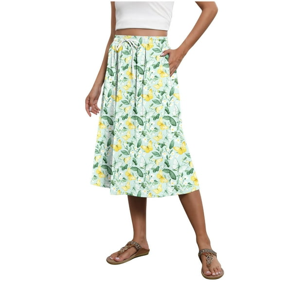TACILIP Robes d'Été pour Femmes, Jupe Décontractée Imprimée avec Cordon de Serrage et Poches Latérales, Cadeaux pour Femmes