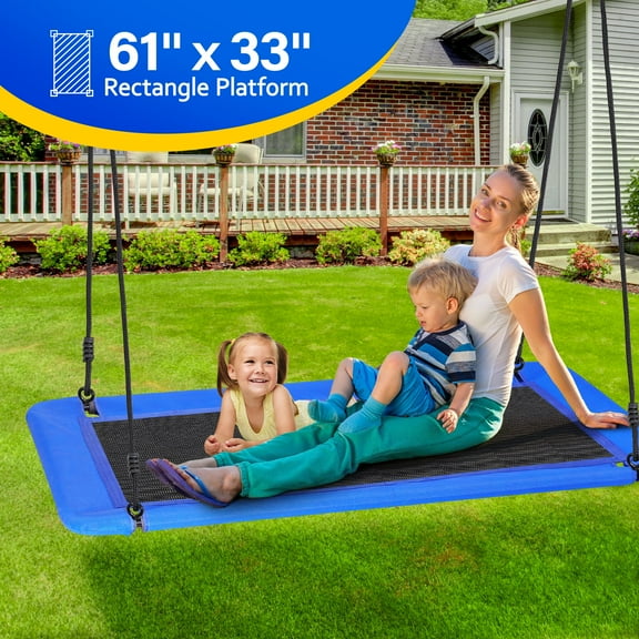 ZenSports 60-in Larger Platform Swing for Kids and Adults W/2 Hanging Straps, 660lbs Outdoor Saucer Tree Swing Adjustable Rope, Blue