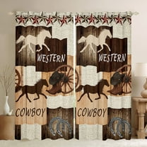 Manfei Western Cowboy Black Out Curtains,Rustic Horseshoe Texas Stars Curtains Pack of 2 (42x63 Each),Country Farmhouse Lodge Bedroom Curtains For Boys Teens,Super Cozy Room Decor