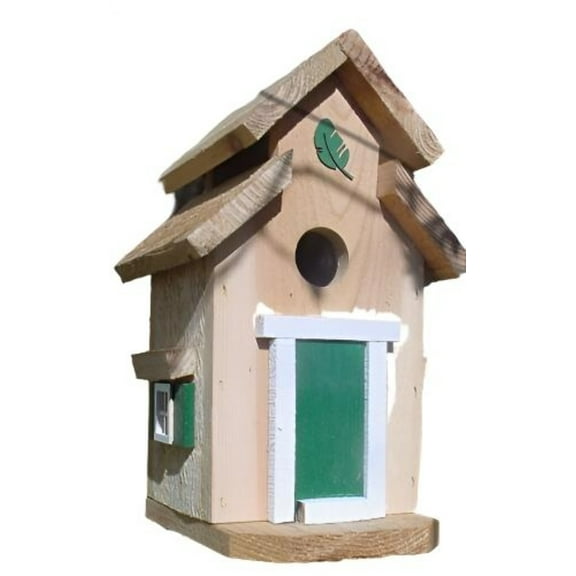 Cedar Cottage Bird House, Hunter Green Trim, 10.5", Bird Houses by Mark, Made in USA