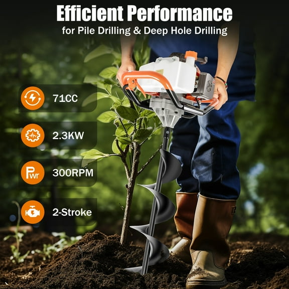 ChicHomey 71cc 2 Stroke Gas Powered Auger Post Hole Digger,2.3KW Portable Earth Auger 3 Drill Bits 4" 6" 8"& Extension Rod