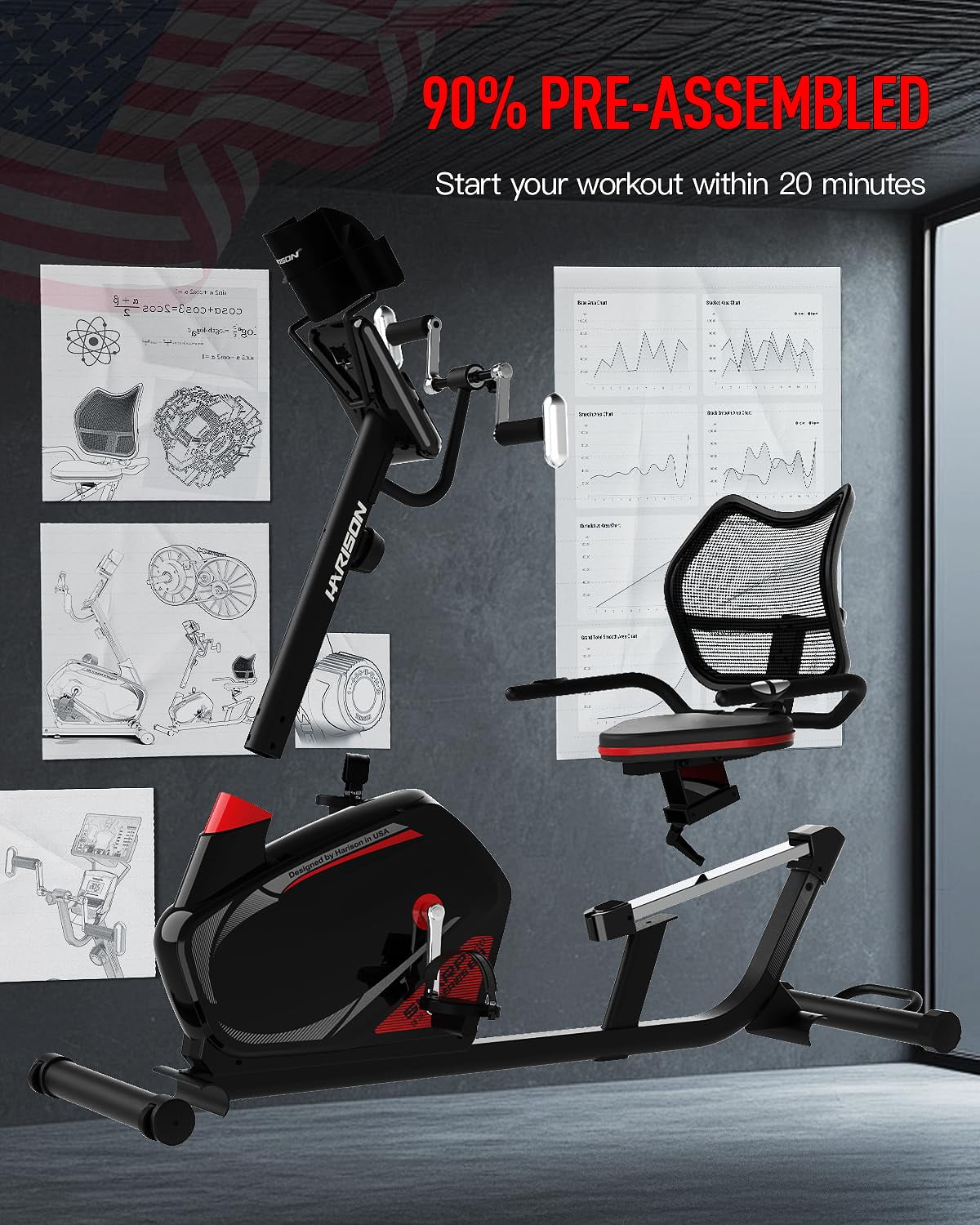 HARISON Recumbent Exercise Bike with Arm Workout, 16-Level Magnetic Stationary Bike with Bluetooth, Recumbent Bike for Seniors 400 lbs Capacity