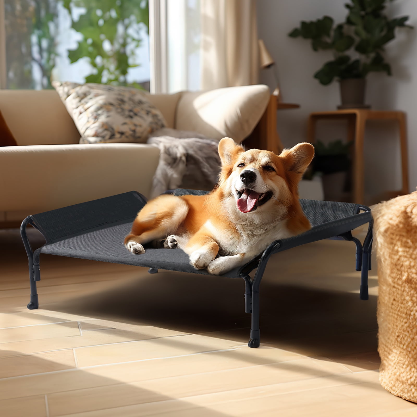 Veehoo Cooling Elevated Dog Bed with Guardrail & Slope Headrest, Teslin Mesh, Medium, Black