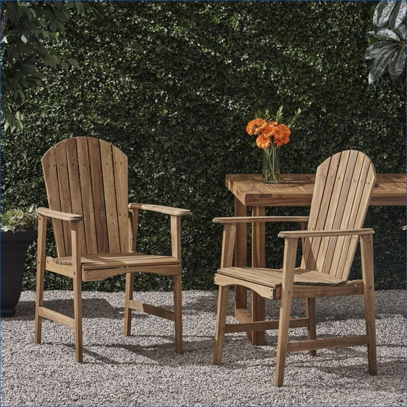 Outdoor Adirondack Dining Chairs, Set of 2, Weather Resistant for Patio Backyard | Natural | Acacia Wood
