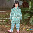 thumbnail image 2 of Children‘s Boys Girls Dinosaur Rainbow Printed Button Rain Jacket Hooded Windproof Raincoat, 2 of 7