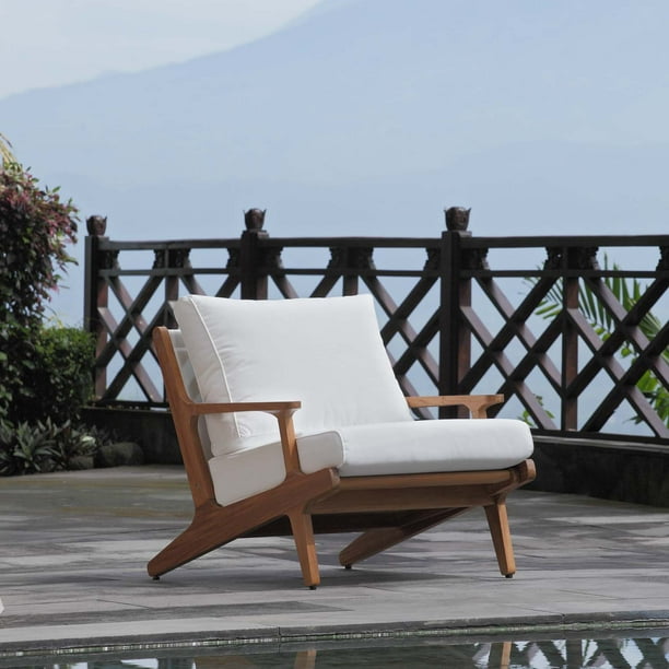 Modway Saratoga Outdoor Patio Teak Armchair in Natural White