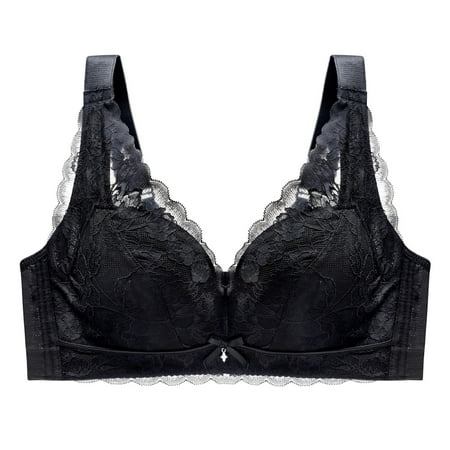 zuwimk Bralettes For Women Women Push Up Bra Plus Size Lace Underwire Soft Padding Lift Up Bra Z-Black 40E