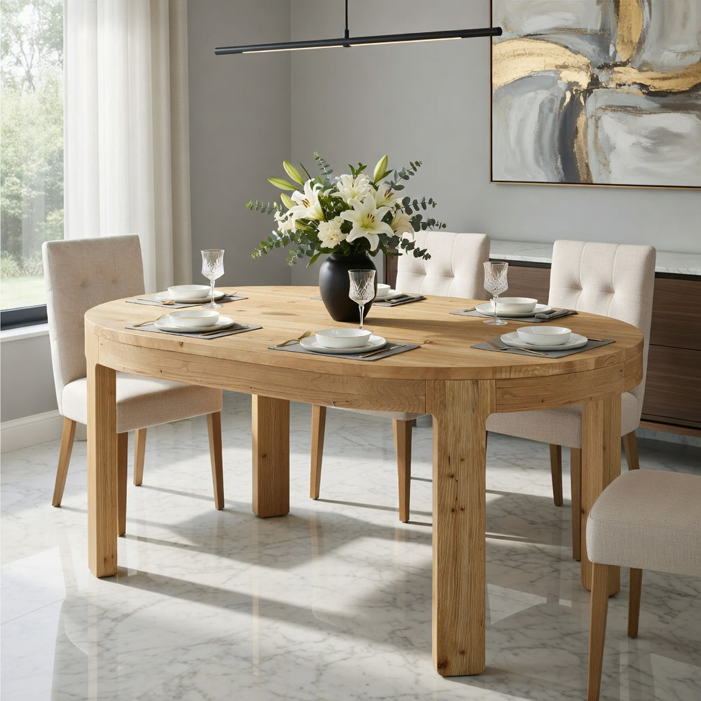 Hommoo 55 Inch Oval Solid Wood Dining Table for 4-6 People, Rustic Farmhouse Kitchen Table, Natural