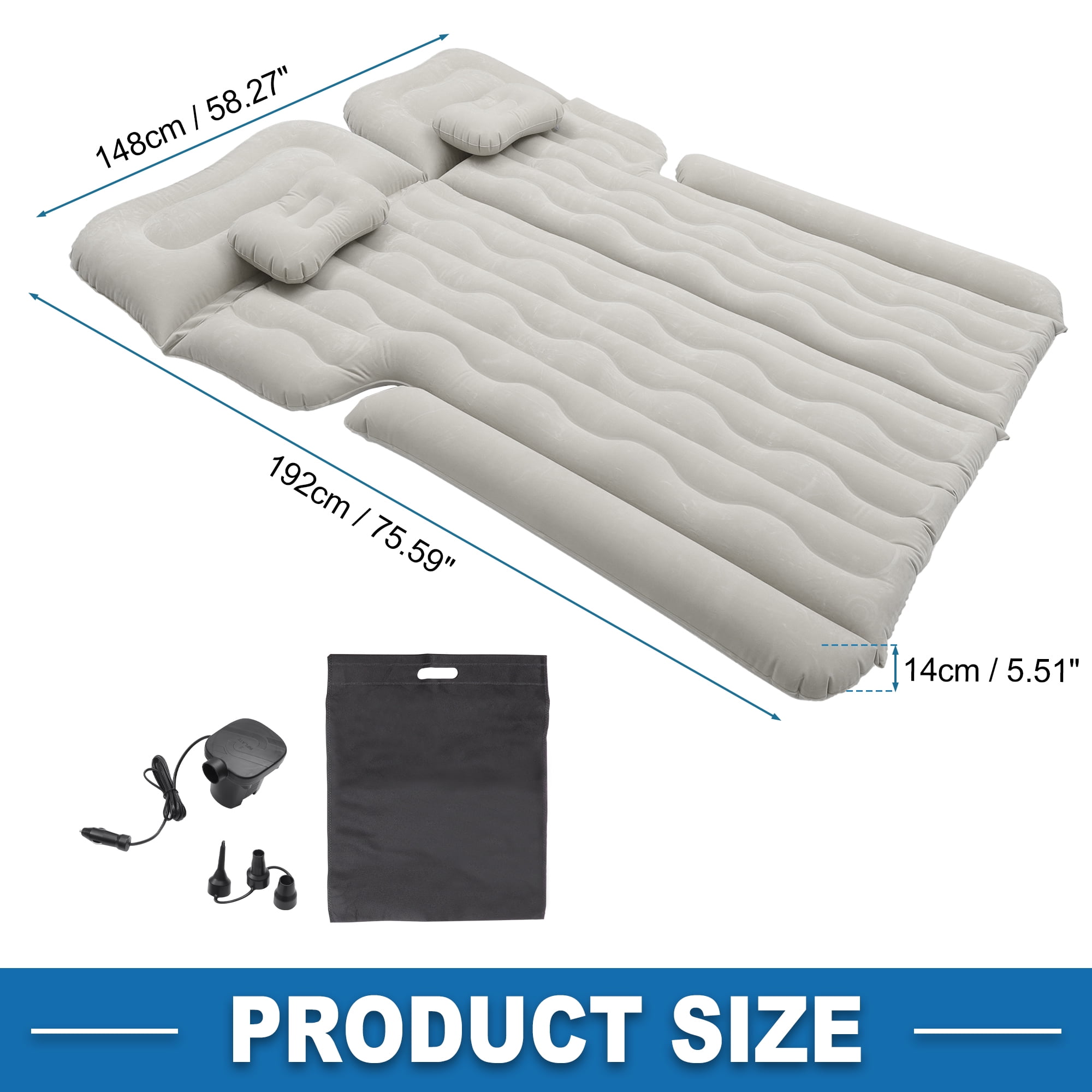 Unique Bargains 1 Set Car Air Mattress Camping Bed Air Bed Mat Sleeping Mat with Air Pump for Car Travel Camping Gray