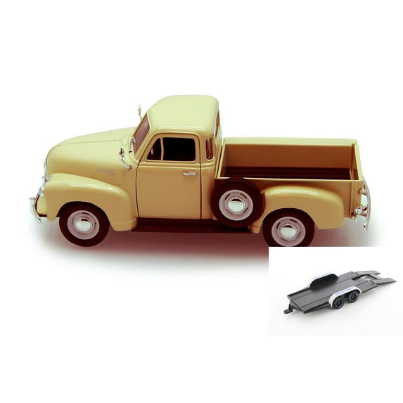 Diecast Car w/Trailer - 1953 Chevy 3100 Pickup Truck, Cream - Welly 22087 - 1/24 scale Diecast Model Toy Car