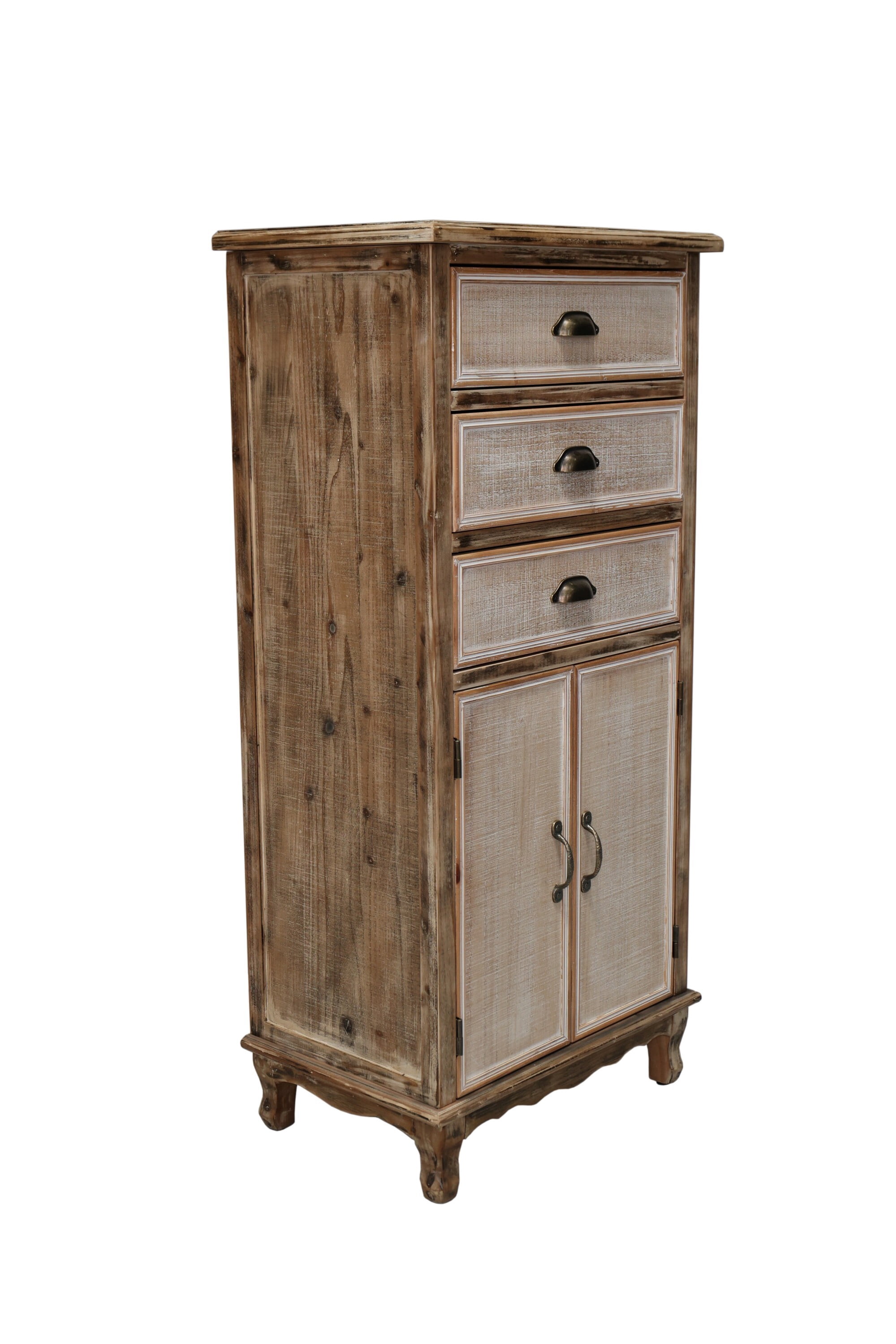 AENKYO 51" Rustic Wood Storage Cabinet with 3 Drawers, Tall Farmhouse Accent Chest for Small Spaces, Antique White