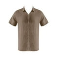 thumbnail image 2 of Mens T Shirts Golf Lapel Solid Color Short Sleeved Button Linen Mens Summer Clothing,Khaki,2XL, 2 of 3