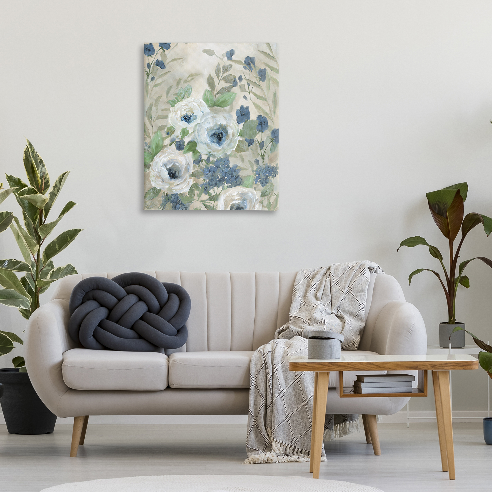 Stupell Industries Muted Blue & White Blossoms Floral Painting Wrapped Canvas Canvas Art Print Wall Art, 30 x 40