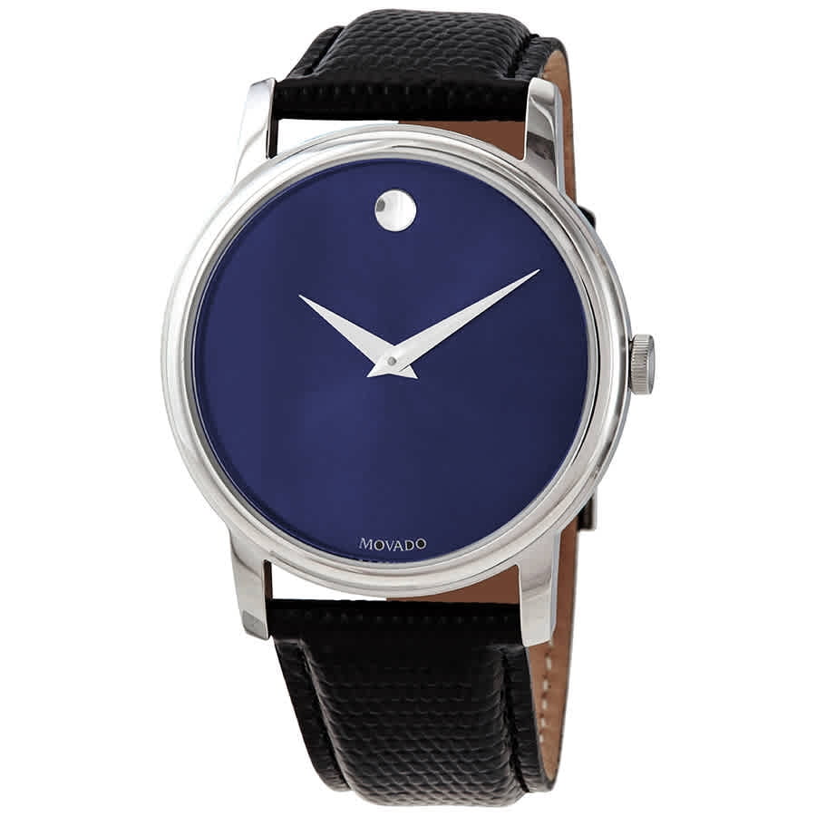 Movado Black Leather Strap Blue Dial 