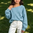 thumbnail image 4 of Atogsazn Kids Girls Off Shoulder Sweatshirt Childrens Casual Loose Long Sleeve Pullover Tops Fall Winter Sweater Blue 12-13 Years Fashion, 4 of 8