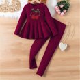 thumbnail image 2 of NOLDARES Toddler Baby Girl Clothes Long Sleeve Pullover Tops + Pants Set Floral Print Sweatsuit Fall Winter Outfits(Wine,9-10 Y), 2 of 4