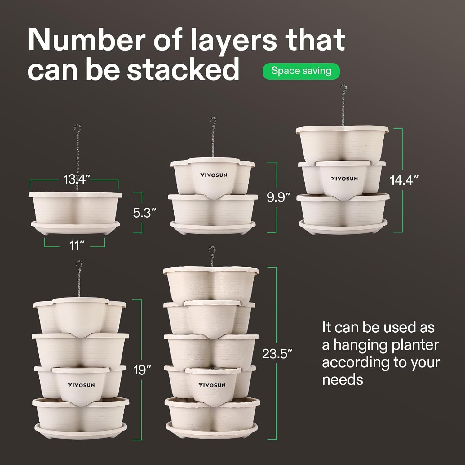 VIVOSUN 5 Tier Vertical Gardening Stackable Planter for Strawberries, Flowers, Herbs, Vegetables