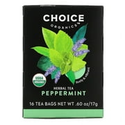 Choice Organic Teas, Herbal Tea, Peppermint, 16 Tea Bags, .60 oz Pack of 2