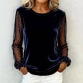 thumbnail image 3 of Craaazy Women's Solid Color Elegant Metallic Velvet Mesh Splicing Crewneck Long Sleeve Tops Gifts, 3 of 6