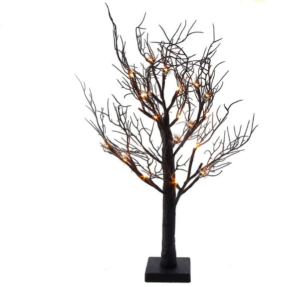 Kurt S. Adler Battery-Operated Orange LED Black Glitter Tree Table Piece, 2-Foot, Brown