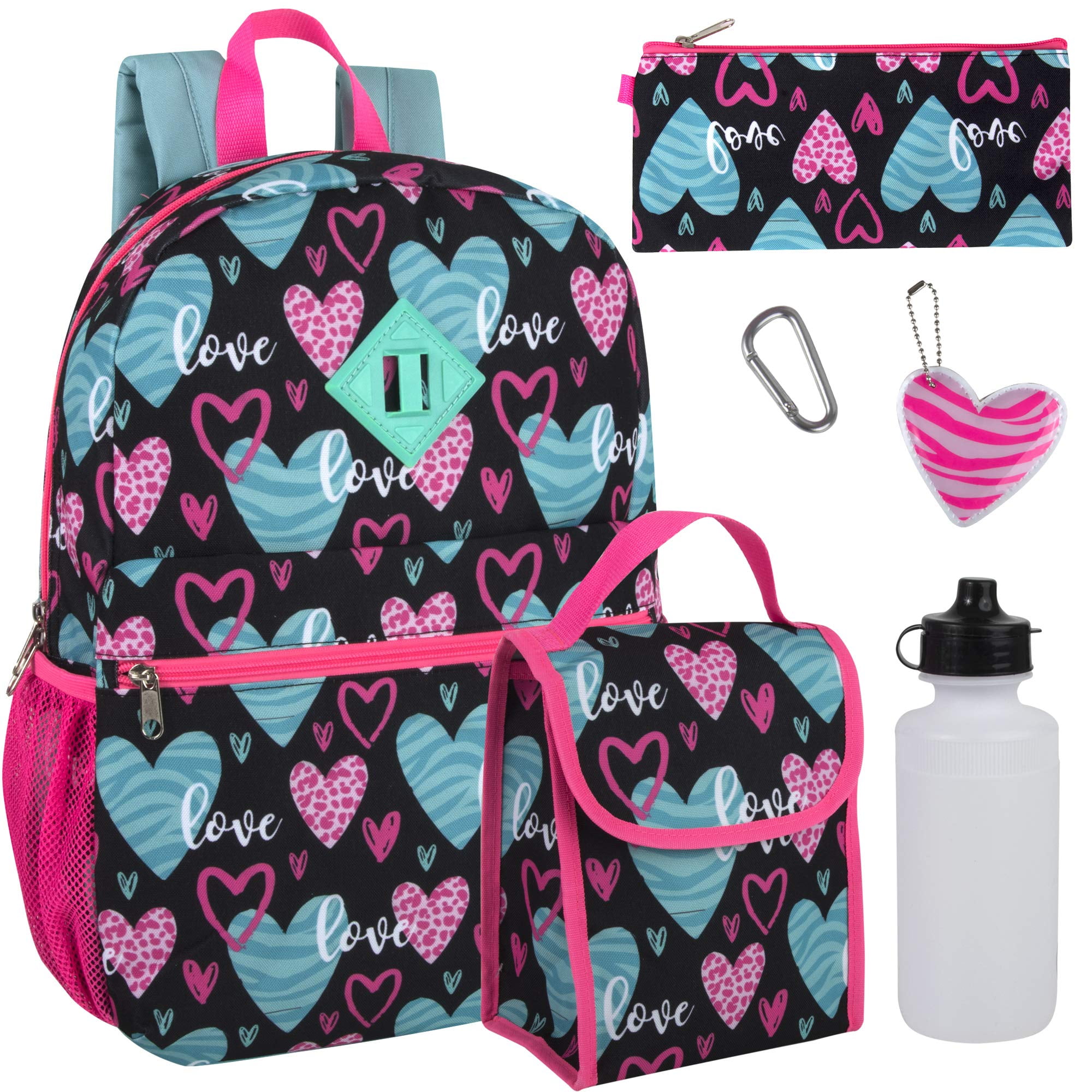 and Accessories Girl's 6 in 1 Backpack With Lunch Bag Keychain Pencil Case 