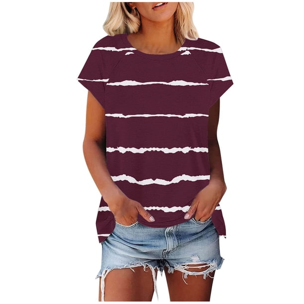 Camiseta de Manga Corta de las Mujeres de Cuello Redondo de Impresión Casual Top de las Señoras, Poliéster Ligero para el Hogar Diario Y Cómodo