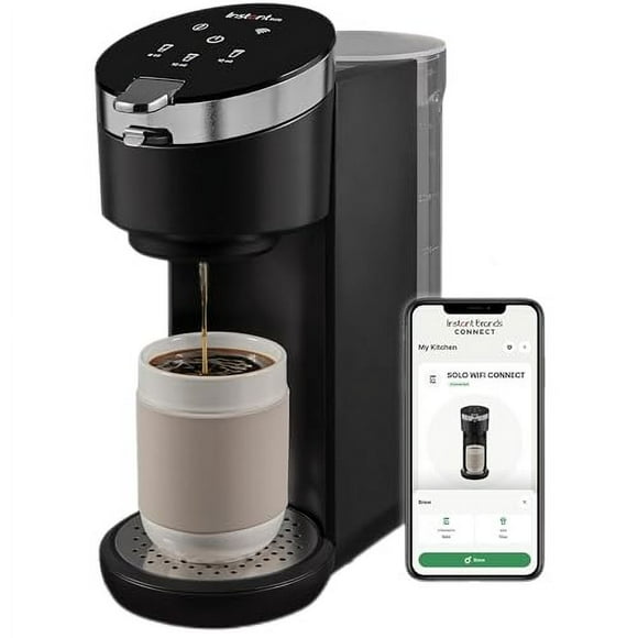 Instant Solo WIFI Connect Cafetière à Portion Individuelle, des Créateurs de Instant Pot, Cafetière, Inclut une Dosette de Café Réutilisable et un Réglage Audacieux, Infuser 8 à 12oz., Réservoir d'Eau de 40oz., Noir