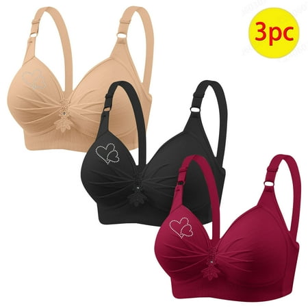 GERsome Pack of 3 Assorted Color Comfortable Full Coverage Bra for Women Wireless Bras with Soft Support Plus Size Everyday Bras 3PC#Beige/Black/Red XXXXL