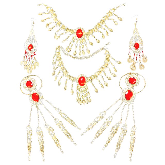 KAKOWELY 1 juego de joyas para danza del vientre para mujer, cadena para la cabeza, pulsera, collar, pendientes colgantes para actuación