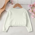 thumbnail image 6 of Lmnyox Cardigan Sweaters for Girls Cute Ruffle Trim Button Crew Neck Knitted Tops Fashion Plain Long Sleeve Sweaters, 6 of 8