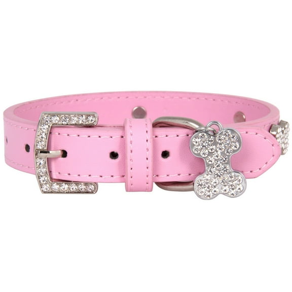 Pet Bone Rhinestone Adjustable Dog Collar with Bell and Bow for Cats and Dogs in Bright Colors