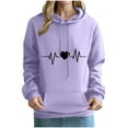 thumbnail image 2 of Tops for Women Plus Size Long Sleeved Hooded Heart Printed Off Shoulder Sweatshirt 1-Purple, 2 of 3