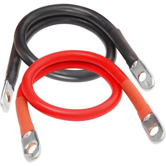 2 AWG Battery Cable 2AWG 24-Inch Battery Inverter Cables Set All Copper Conductor Wire with 3/8" Ring Terminals (2 AWG x 24 Inches) for Car, Truck, RV, Solar,2Pcs